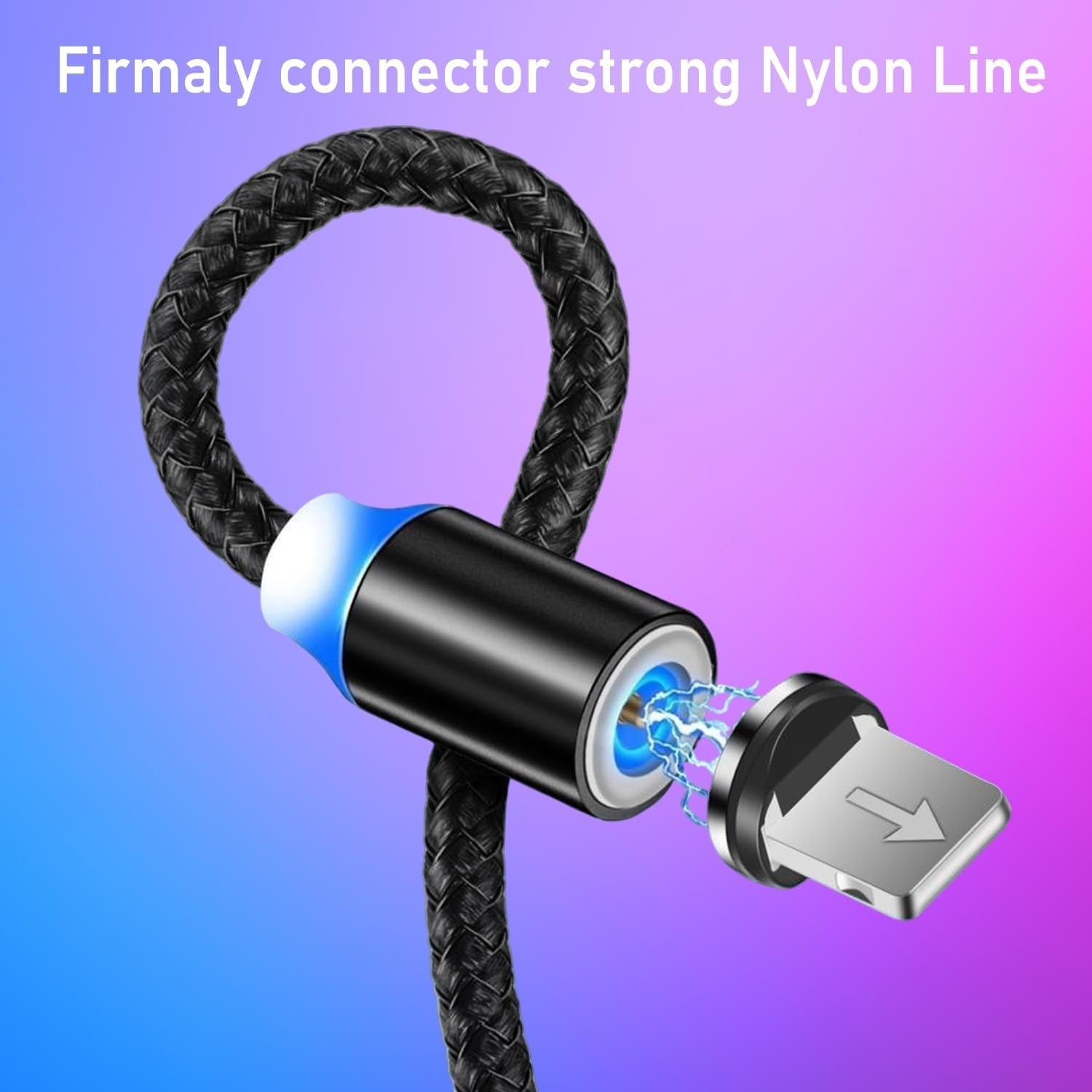 3-in-1 Magnetic Fast Charging Cable  Micro USB, Type-C & iPhone  360° Rotation  LED  3A  Nylon Braided  Magnetic Charging Cables For Android & IOS  Charging Cable For Mobile Phone ( Random Color )