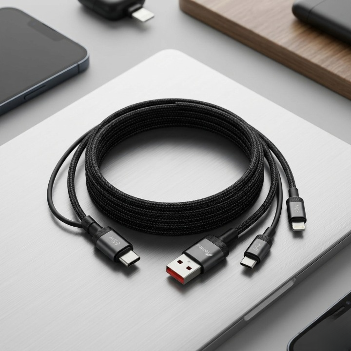 Fontec Fast4 4-in-1 Data Cable - 65W High-Speed Charging & Data Transmission Braided Cable