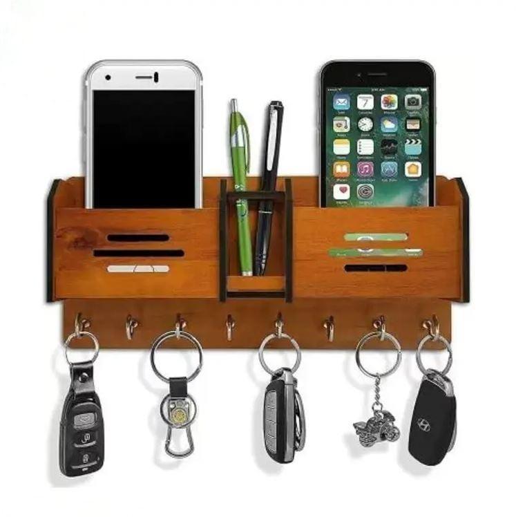 Wooden Mobile & Key Holder with Pen Compartment