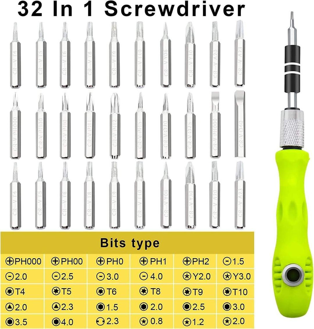32-in-1 Screwdriver Set Green Black Chrome Vanadium Steel