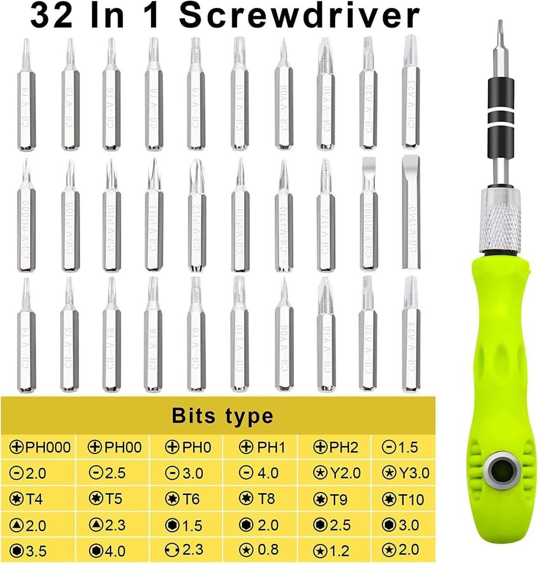 32-in-1 Screwdriver Set Green Black Chrome Vanadium Steel