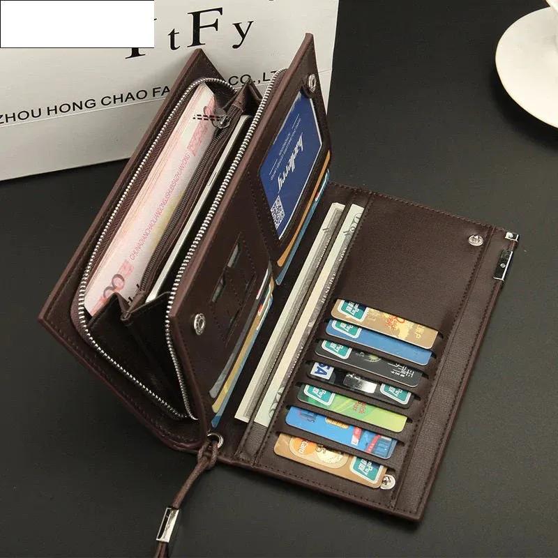 Men's Leather Wallet with 12 Card Slots & Zipper Pocket