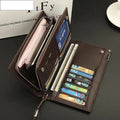 Men's Leather Wallet with 12 Card Slots & Zipper Pocket