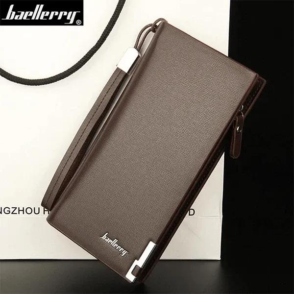Men's Leather Wallet with 12 Card Slots & Zipper Pocket