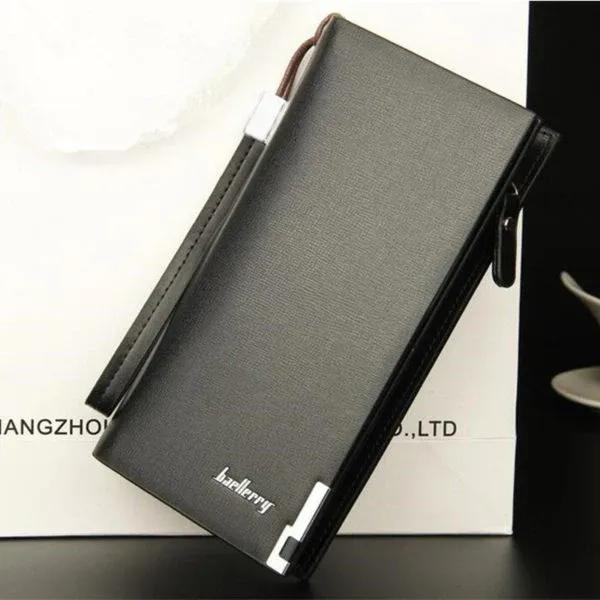 Men's Leather Wallet with 12 Card Slots & Zipper Pocket
