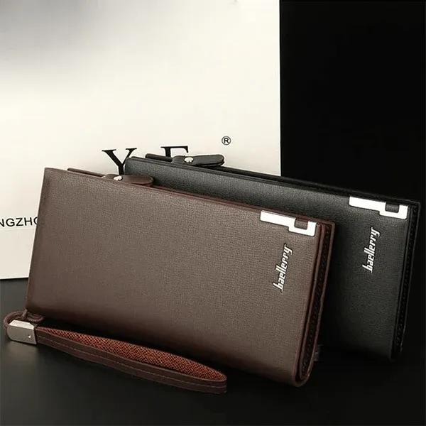 Men's Leather Wallet with 12 Card Slots & Zipper Pocket