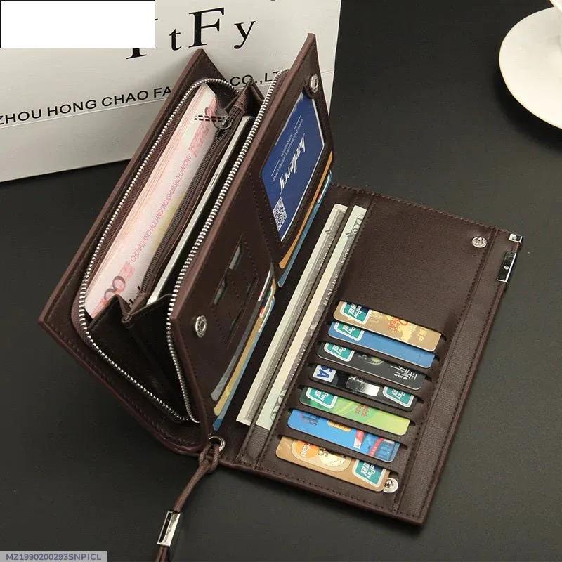 Men's Leather Wallet with 12 Card Slots & Zipper Pocket