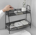 Two Tiered Black Mesh Desk Organizer Stainless Steel
