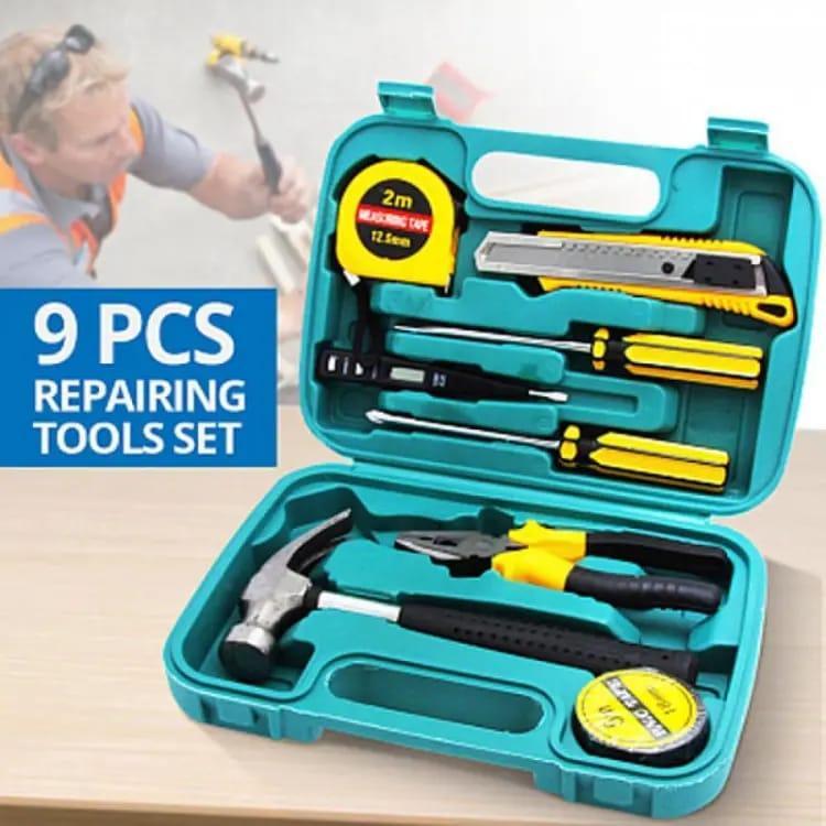 9-Piece Stainless Steel Tool Kit Green Case