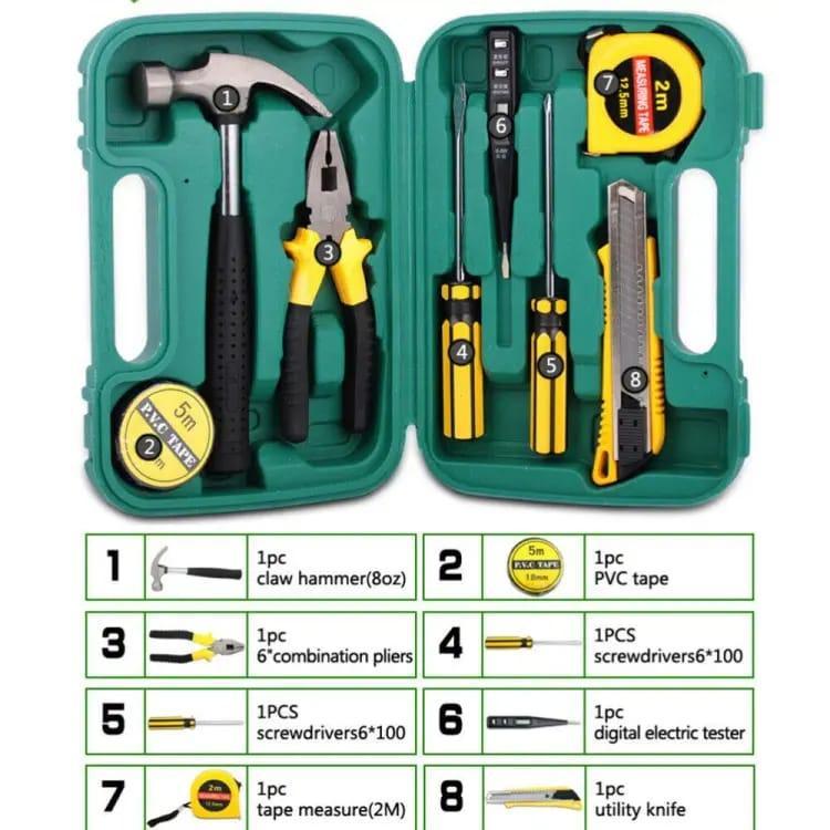 9-Piece Stainless Steel Tool Kit Green Case