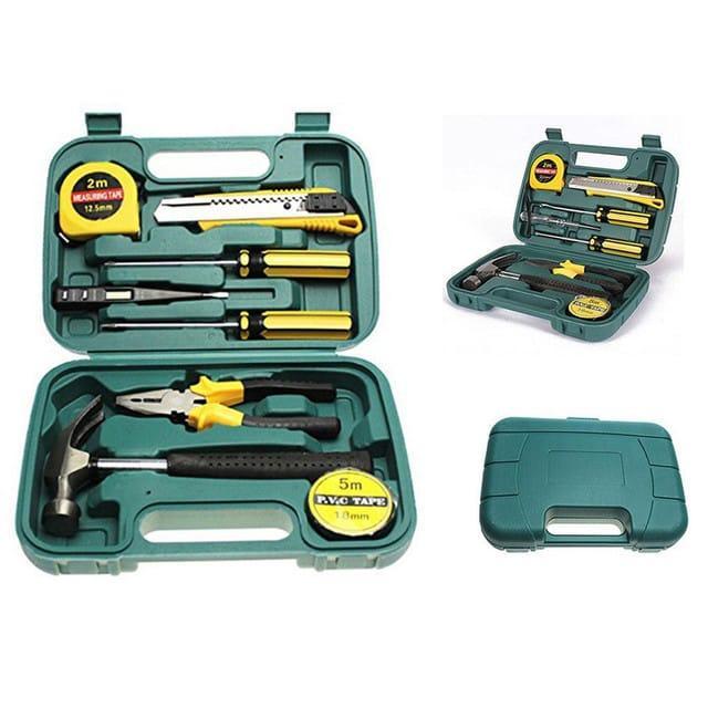 9-Piece Stainless Steel Tool Kit Green Case
